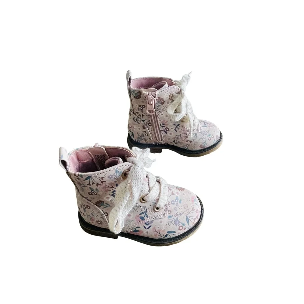 Cat & Jack Toddler Girls Floral Combat Boots Pink Blue Flower‎ Size 5 Zip Up